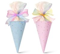 2 Pezzi Sacchetto per la Scuola dei Fratelli,Blu/Rosa Sacchetti per la Scuola in Tessuto a Forma di Cono,Sacchetto di Zucchero con Motivo a Stelle,Sacchetti Regalo per Sorelle per Eventi Scolastici