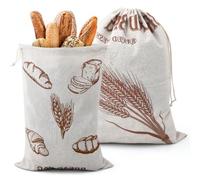 2 Pezzi Sacchetto Portapane, 40x30cm, Sacchetto per Conservazione Tutti Tipi il Pane, Sacchetto di Pane in Cotone e Lino Riutilizzabili, Borsa Sacchetto Pane per Prodotti da Forno, Frutta e Verdura
