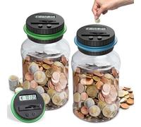 2 Pezzi Salvadanaio Digitale con Contatore, Grande da 1,8L, Elettronico con Display LCD Risparmio, Contamonete Trasparente Automatico, Regalo per Bambini e Adulti (Blu+Verde)