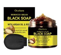 2 Pezzi Sapone Nero Marocco con Guanto Esfoliante Corpo,Sapone Nero Marocco con Argan e Rose,Morocco Black Soap,100% Sapone Nero Marocchino Organico,Peeling Gel Doccia per Pelle Morbida