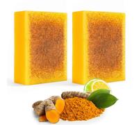2 Pezzi Sapone Turmerico Al Limone, Sapone Alla Curcuma,Peeling Naturale e Tono Pelle Uniforme, Viso e Corpo, Saponetta Schiarente Naturale Alla Curcuma e Limone con Acido Cogico
