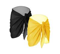 2 Pezzi Sarong Coverups per Costume da Bagno Avvolgente Gonna Spiaggia Bikini Copertura Costumi da Bagno Chiffon, Nero e Giallo., S
