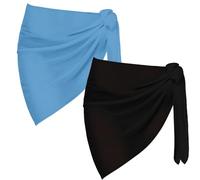 2 pezzi Sarong Coverups per le donne costume da bagno avvolgente costume da bagno gonna bikini costumi da bagno chiffon copertura up spiaggia accessori, A - Nero+Blu, Etichettalia unica