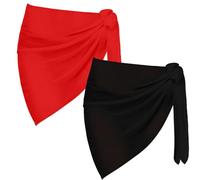 2 pezzi Sarong Coverups per le donne costume da bagno avvolgente costume da bagno gonna bikini costumi da bagno chiffon copertura up spiaggia accessori, A - Nero+Rosso, Etichettalia unica