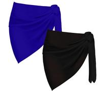 2 pezzi Sarong Coverups per le donne costume da bagno avvolgente costume da bagno gonna bikini costumi da bagno chiffon copertura up spiaggia accessori, A - Nero+Blu Royal, Etichettalia unica