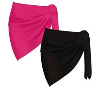 2 pezzi Sarong Coverups per le donne costume da bagno avvolgente costume da bagno gonna bikini costumi da bagno chiffon copertura up spiaggia accessori, A - Nero+Rosa, Etichettalia unica