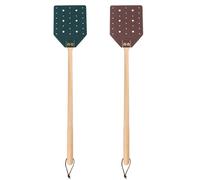 2 Pezzi Scacciamosche in Pelle, Scacciamosche Lungo Resistente Manuale con Manico in Legno & Corda Sospesa Scacciamosche Cavo Modellato per Interni Esterni (Verde Scuro, Marrone)