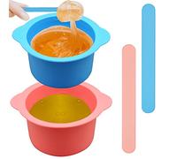 2 pezzi scalda cera per ceretta, ciotola per cera in silicone per scaldacera, riutilizza scaldacera sostitutiva del vaso per cera, fodera per cera antiaderente con 2 bastoncini (blu, rosa)