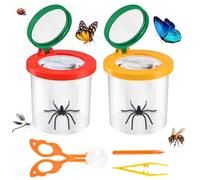 2 Pezzi Scatola d'Ingrandimento per Insetti, Barattolo Osserva Insetti Portatile, Boite a Insectes Enfant Contiene Bastoncino Rompicapo, Pinzetta e Morsetto a Sfera, Kit Esploratore Bambini