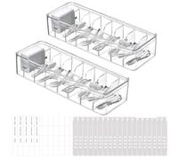 2 Pezzi Scatola Portaoggetti per Cavi, Trasparente Organizer con 8 Scomparti per Famiglia Iscrivania Ufficio Cassetti, 20 Fascette & Etichette Adesive