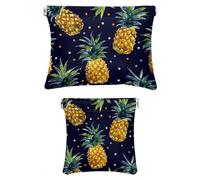 2 pezzi scatola tascabile in ecopelle, piccola pochette per trucco, mini borsa impermeabile, chiusura a schegge, custodia per gioielli, blu navy a pois margherite, Motivo: 4126, 7.1x5.8in/4.7x4.5in