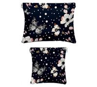 2 pezzi scatola tascabile in ecopelle, piccola pochette per trucco, mini borsa impermeabile, chiusura a schegge, custodia per gioielli, blu navy a pois margherite, Motivo: 4125, 7.1x5.8in/4.7x4.5in