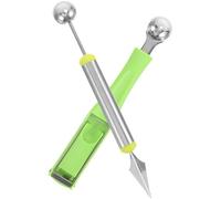 2 Pezzi Scavapatate in Acciaio Inossidabile e Plastica | Design Tre in Cucchiaio, Pallinatore e Forchetta, Manico Foro, per Cucina e Vassoi Frutta