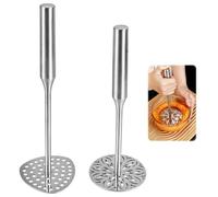 2 Pezzi Schiacciapatate Acciaio Inox, Passapatate Manuale con Manico Ergonomico, Passaverdura Professionale Antiruggine, Lavabile in Lavastoviglie, Gadget da Cucina per Patate Verdure Frutta (24x9 cm)