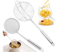 2 Pezzi Schiumarola Acciaio Inox, Ragno Cucina Colino Fritto con Manico, Schiumarola a Ragno per Cucinare Friggere Pasta Filtrare Scolare - Facile da pulire, Ø 14 cm