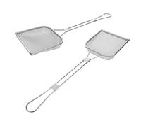 2 Pezzi Schiumarola Quadrata in Acciaio Inox con Rete Fine e Manico | Argento Finitura, Foro per Appendere, Filtra Residui D'olio, per Patatine, Brodo e Friggitrici
