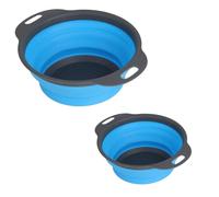 2 Pezzi Scolapasta in Silicone Pieghevole, Filtro Cestino Cucina con Manico, Colander Setacci Pieghevole per Lavandino, Domestica, Campeggio, Frutta, Verdura (Blu)