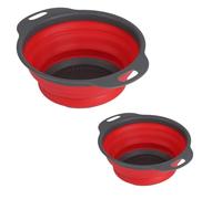 2 Pezzi Scolapasta in Silicone Pieghevole, Filtro Cestino Cucina con Manico, Colander Setacci Pieghevole per Lavandino, Domestica, Campeggio, Frutta, Verdura (Rosso)