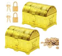 2 pezzi scrigno del tesoro per bambini, con serratura e chiave, scrigno del tesoro dei pirati, piccolo per feste dei bambini, regalo per bambini (14 x 9,7 x 9,5 cm)