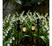 2 pezzi Scultura piatta 2D di vaso da giardino con fate e primavera, adatta per cortile, prato e decorazione da giardino, ideale come decorazione per le vacanze e ornamento da giardino 1 gancio a form