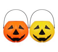 2 Pezzi Secchiello Zucca Halloween Festivo con Manico | Arancione e Giallo, Design Classico e Riutilizzabile, per Caramelle, Biscotti, Luci LED