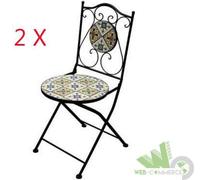 2 PEZZI SEDIA RICHIUDIBILE DA GIARDINO ACCIAIO DECORO CERAMICA Ø38xH46/92 CM