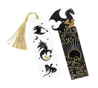 2 Pezzi Segnalibri Drago In Oro Nero, Con Motivo Fronte-Retro, Acrilico Fresco Con Nuvole E Incisione Del Sole, Regalo Per Gli Amanti Della Lettura