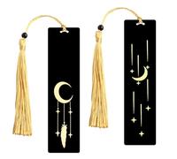 2 Pezzi Segnalibro Metallo 12 * 3cm, Nero Segnalibri Personalizzati in Oro con Nappe Ciondolo, Regalo per Amanti dei Libri Bambini Studenti Insegnanti e Amici da Leggere (Luna e stelle)
