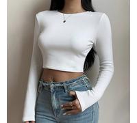 2 pezzi semplici magliette a girocollo maniche lunghe a coste, slim fit, corte, in tessuto caldo e migliorato, termicamente foderati senza essere ingombranti, capi basic versatili in maglia elastica p