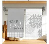 2 pezzi Semplici strofinacci da cucina con motivo geometrico grigio a petali "Sweet casa", in morbido materiale in poliestere, adatti per la decorazione della cucina, la pulizia, le feste, la decorazi