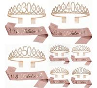 2 pezzi/Set 13° 16° 18° 21° 30° 40° 50° 60° 70° 80° Anni Donne Corona Oro Rosa Anni Età Fascia per Capelli Pettine per Capelli Corona Tiara con Cristalli Strass Decorazione Compleanno Felice Decorazio