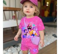 2 pezzi/Set Abbigliamento casual alla moda per bambine, con stampe di gruppi femminili K-POP, lettere e stelle, numeri personalizzati 67, divertenti sei e sette, stile K-POP, personaggi colorati a car