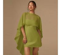 2 pezzi/Set Abito mini da donna con mantella scialle in raso taglio obliquo, verde oliva, elegante outfit da invitata a matrimonio in organza, abito da cocktail estivo chic tinta unita L,M,S,XSColore