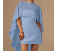 2 pezzi/Set Abito mini da donna in raso con taglio obliquo e mantella scialle, abito da cocktail da festa e da ospite di matrimonio con sovrapposizione blu polvere, elegante outfit estivo per occasion