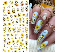 2 pezzi/set Adesivi per unghie con decorazioni di girasole, ape laboriosa, farfalla, autoadesivi, monouso, decorazione per donne e ragazze, adatti per unghie in , estate e autunno PiantePET