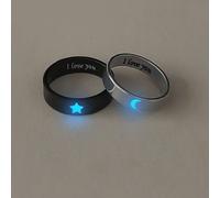 2 pezzi/Set Anelli di coppia/amicizia a forma di stella e luna che brillano al buio con la scritta "Ti amo", gioielli casual di coppia adatti per uso quotidiano e come regalo di San Valentino Tagli Un