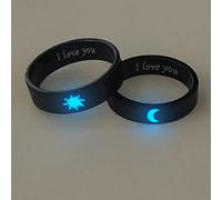 2 pezzi/set Anelli per coppie che brillano al buio, in acciaio inossidabile con disegno di luna e sole con scritta "TI AMO", gioielli casual per coppie adatti per uso quotidiano e come regalo di San V
