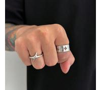 2 pezzi/set Anelli per nocche di alta qualità, anelli per dita di lusso minimalisti a forma di quadrato e stella, di moda e cool, adatti per uomo, regalo per la Festa del Papà/amico, anelli per coppie