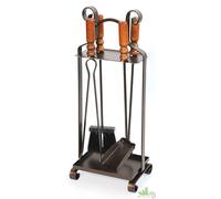 2 PEZZI SET ATTREZZI PULIZIA CAMINO FERRO BATTUTO CORTINA 4 UTENSILI + SUPPORTO