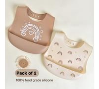 2 pezzi/set bavette per bambini in silicone - anti-perdite, anti-macchia, morbide, regolabili, lavabili in acqua bollente, portatili, a fantasia arcobaleno, adatte per l'uso quotidiano, le uscite e i 