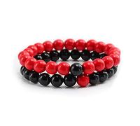 2 Pezzi/Set Bead Bracciale in Perline Coppia Bracciale Signore Uomini Amici Regalo Regalo (Colore Metallico: Rosso-e-e)
