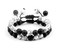 2 Pezzi/Set Bead Bracciale Perline Coppia Bracciale Signore Uomini Amici Dono Gioielli Elasticizzati (Colore Metallico: Pino Nero di Lava a)