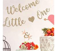 2 pezzi/Set Benvenuto Piccolo Uno Tema Festa Rivelazione Sesso, festa di nascità Tagli Unica,Oro rosaLettereCarta tessile