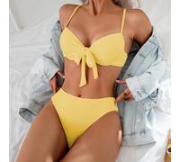 2 pezzi Set Bikini da Donna per Spring Break con Lacci, Colore Unito, Texture e Fiocco, Costume da Bagno da Spiaggia per Vacanze Estive L,M,S,XL,XSColore unicoTessuto