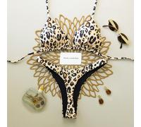 2 pezzi Set bikini sexy con stampa leopardata, schiena scoperta e laccetti posteriori, per donne, vacanze estive in spiaggia, palcoscenico & performance, giallo L,M,S,XSPoliammide,Poliestere