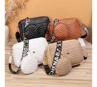 2 pezzi/set Borse a spalla da donna con cinghia larga, borsa quadrata piccola stampata con ricamo a onde alla moda, borsa a tracolla con portamonete Geometrico,Motivo strutturatoPoliuretano