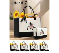 2 pezzi/Set Borse a tracolla in tela con stampa floreale e iniziali personalizzate, regalo di compleanno per donne, borsa e pochette con nappina, regalo per la Festa degli Insegnanti, borsa da spiaggi