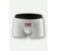 2 pezzi/set Boxer da uomo grigi con stampa "Amo la mia ragazza" e cuore rosso, traspiranti, comodi, delicati sulla pelle, pratici e alla moda, adatti come regalo di San Valentino L,M,S,XL,XXLLettereTe