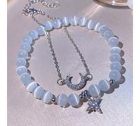 2 Pezzi/set Bracciale Con Catena A Forma Di Occhio Di Gatto In Stile Y2k Alla Moda, Pendenti A Forma Di Stella E Luna Con Strass, Adatto Per L'uso Quotidiano, Come Regalo, Per Appuntamenti, Feste, Ecc