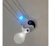 2 pezzi/Set Bracciale per Coppia, Perla con Proiezione del Motivo Yin Yang, Collana con Ciondolo a Forma di Cuore in Acciaio Inossidabile Luminoso, Regalo di San Valentino, Regalo per Coppia Tagli Uni